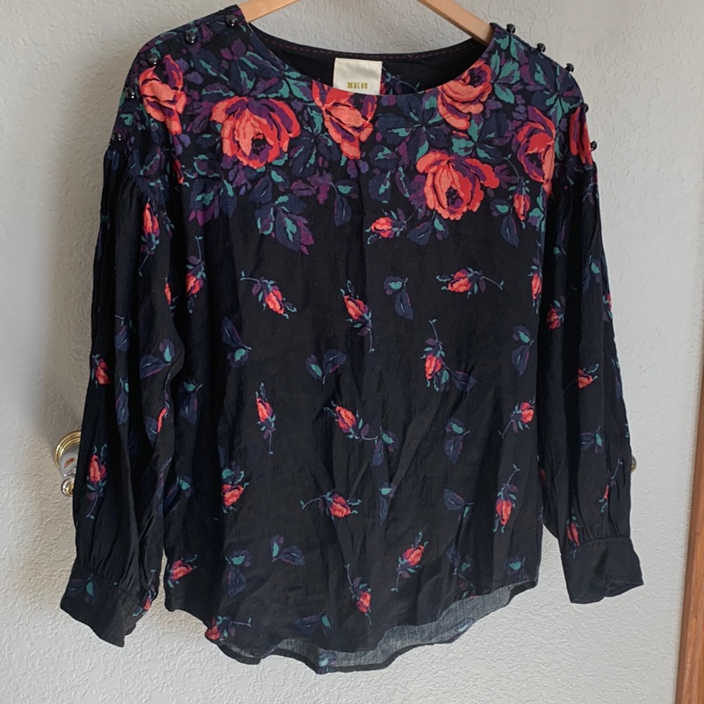 Black Floral Anthropologie Blouse